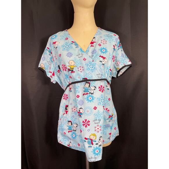 Woman's Holiday Scrubs Top, Snoopy, Peanuts Skating,  Small - Picture 1 of 6